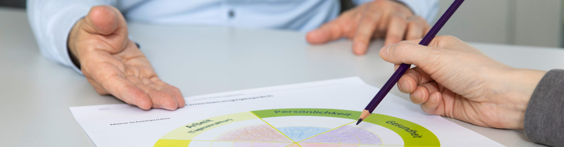 Job Coach und Klient beim Persönlichkeitstest